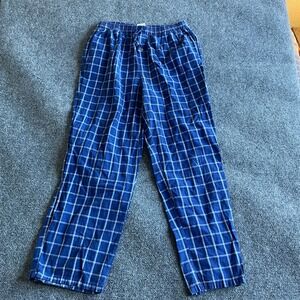 Covington Mens Blue Plaid Cotton Pajama Pants Medium Drawstring Button Fly C9